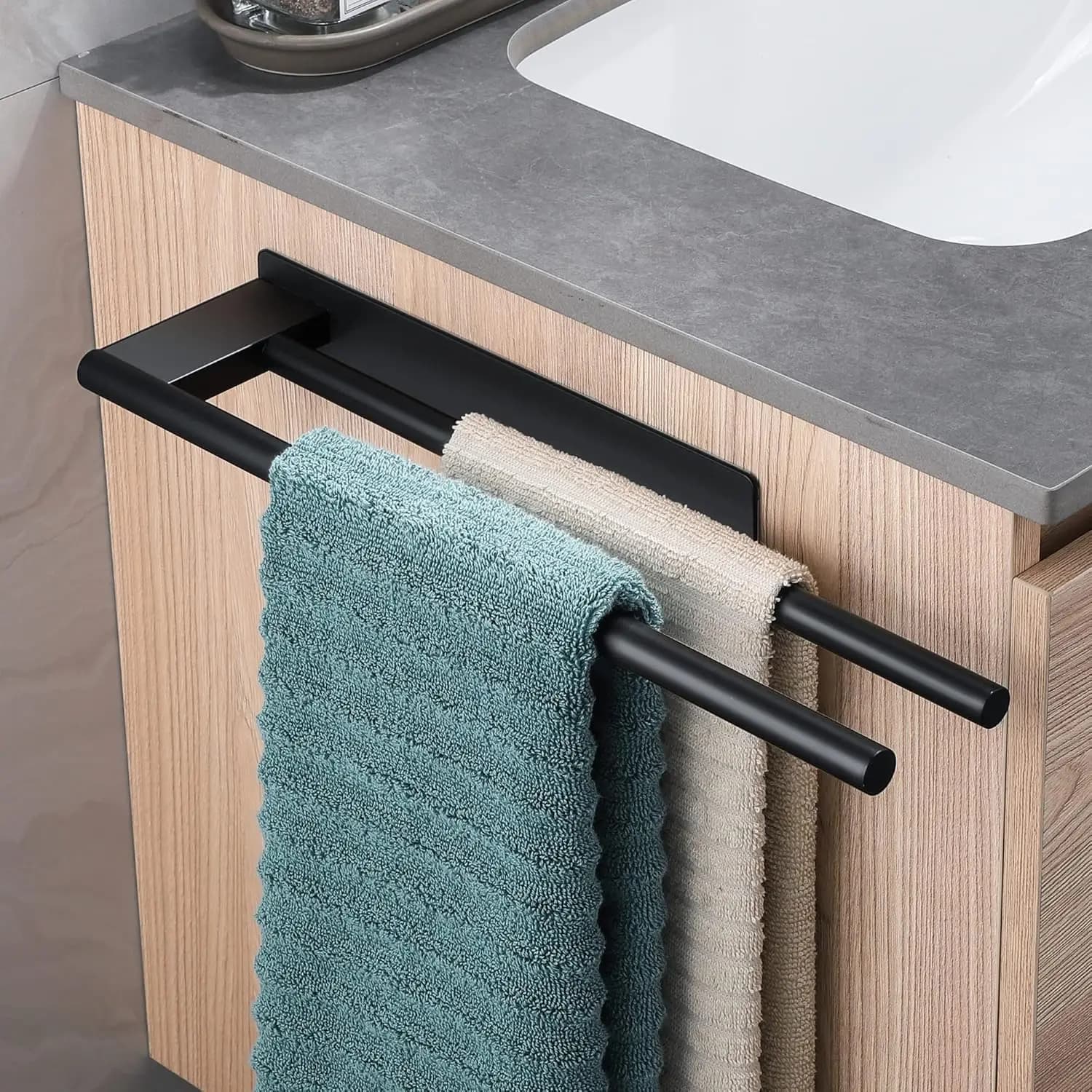 Portasciugamani da bagno senza trapano Portasciugamani doppio adesivo Portasciugamani nero opaco in acciaio inossidabile per cucina bagno