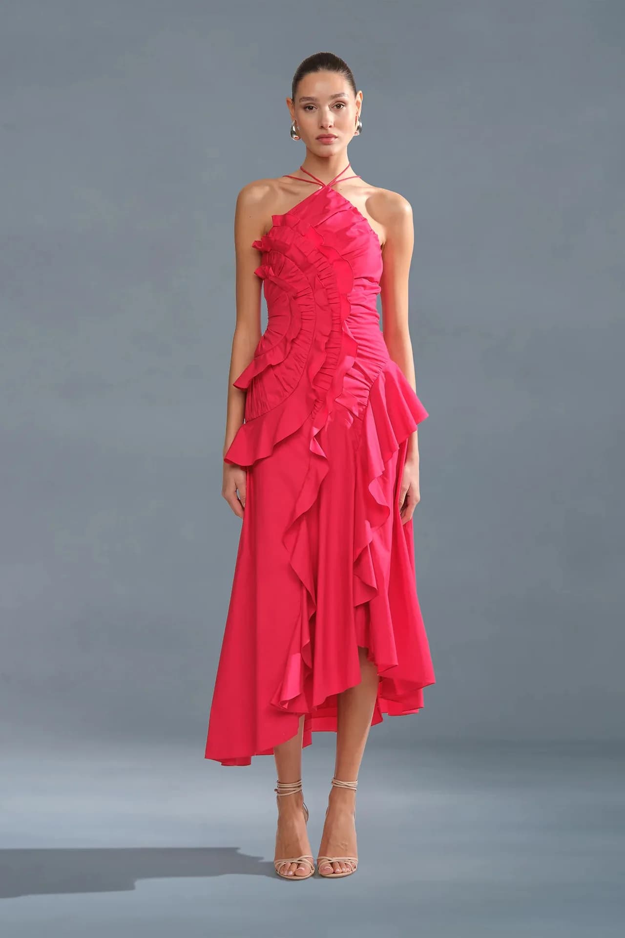 Party Dresses New Party Vacation Y2k Robe Elegant Neck Strap Ruffles Evening Gown Solid Folds A Line Lace Up Backless Sexy ZBA8