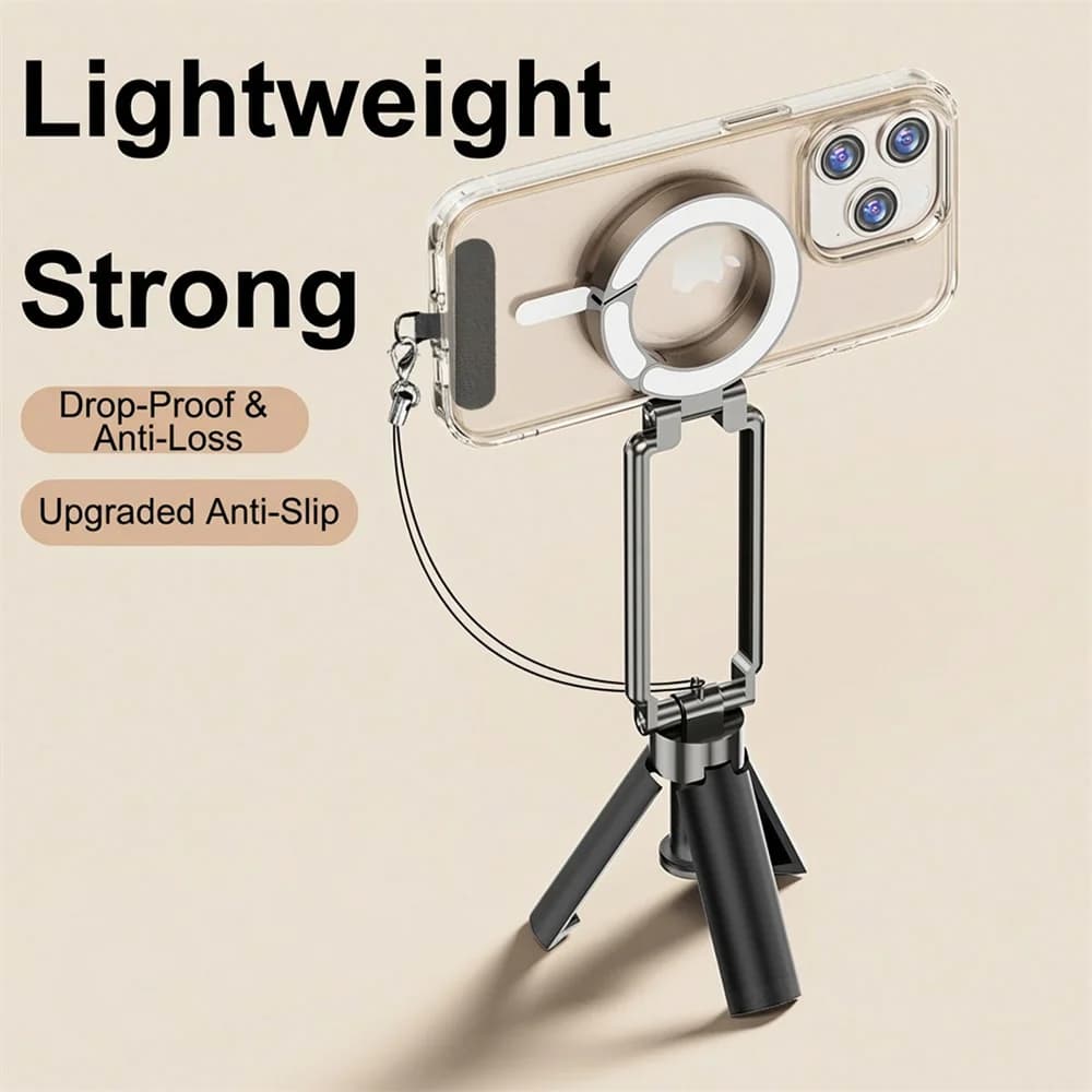NUOVO Treppiede Magnetico Portatile 3-in-1 per Telefono, Mini Bastone Selfie con Clip, Supporto Pieghevole Tascabile da Scrivania per Viaggi, Vlogging e Video