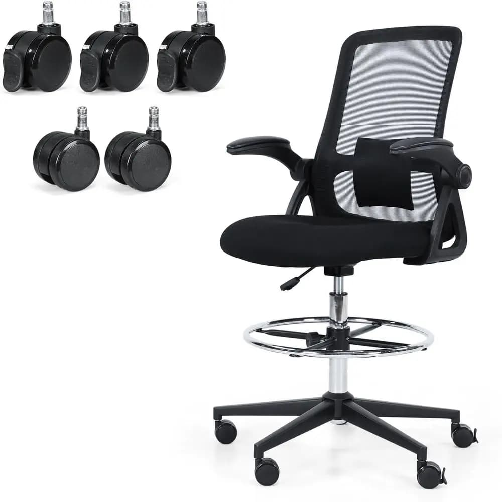 Drating Chair or Standing Desk with Locking Casters, Tall Oice Chair with oot Ring, High Back Ergonomic Drating Stool, lip-Up Ar