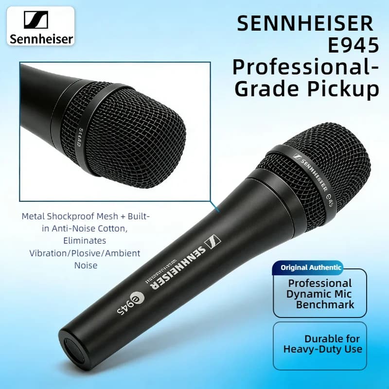 Microfono dinamico professionale Sennheiser E945 Supercardioide con cavo, kit per performance dal vivo e studio