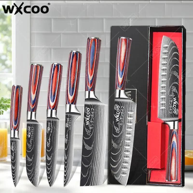 WXCOO Coltello da Cucina Professionale, Accessori da Cucina, Coltello Santoku Giapponese, Coltello per Frutta e Verdura con Confezione Regalo