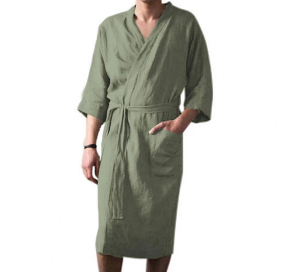 Camicia da notte da uomo in cotone e lino Robes nuova primavera autunno Kimono giapponese camicia da notte Homewear bagno vestiti al vapore accappatoio