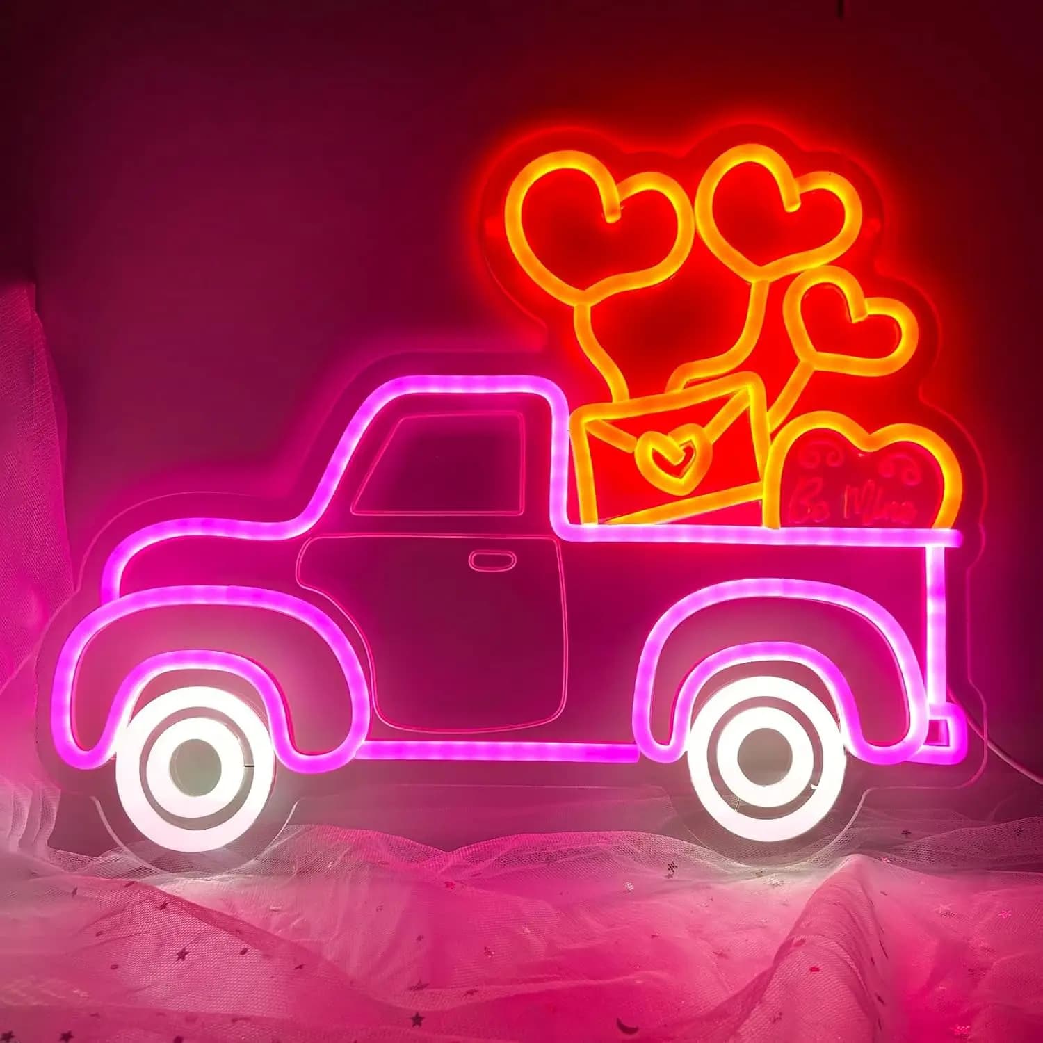 Insegna al Neon a Forma di Cuore per Camion, Luce LED Dimmerabile USB, Decorazione da Parete per Sala Giochi, Camera da Letto, Soggiorno, Bar, Feste, Regali