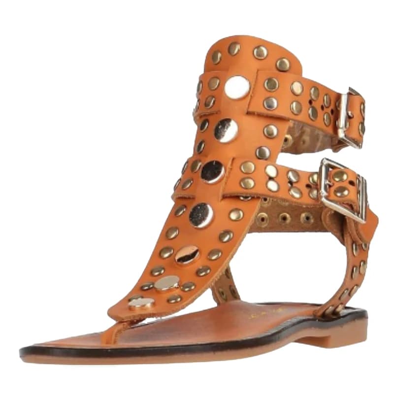 DIZHUANG Sandali con tacco piatto da donna alla moda. Sandali gialli in vera pelle. Sandali con fibbia alla caviglia. Clip estiva sulle scarpe.