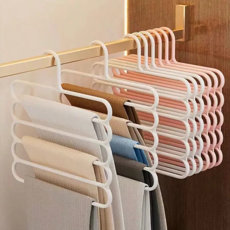 5/10pcs Home Use Space Saving Clothes Hanger,Multi-Function Closet Organizers And Storage,Non Slip Plastic Multi-Layer Clothing Rack,Suitable For Storing Pants Jeans Scarf Dorm Room Essentials For College Students