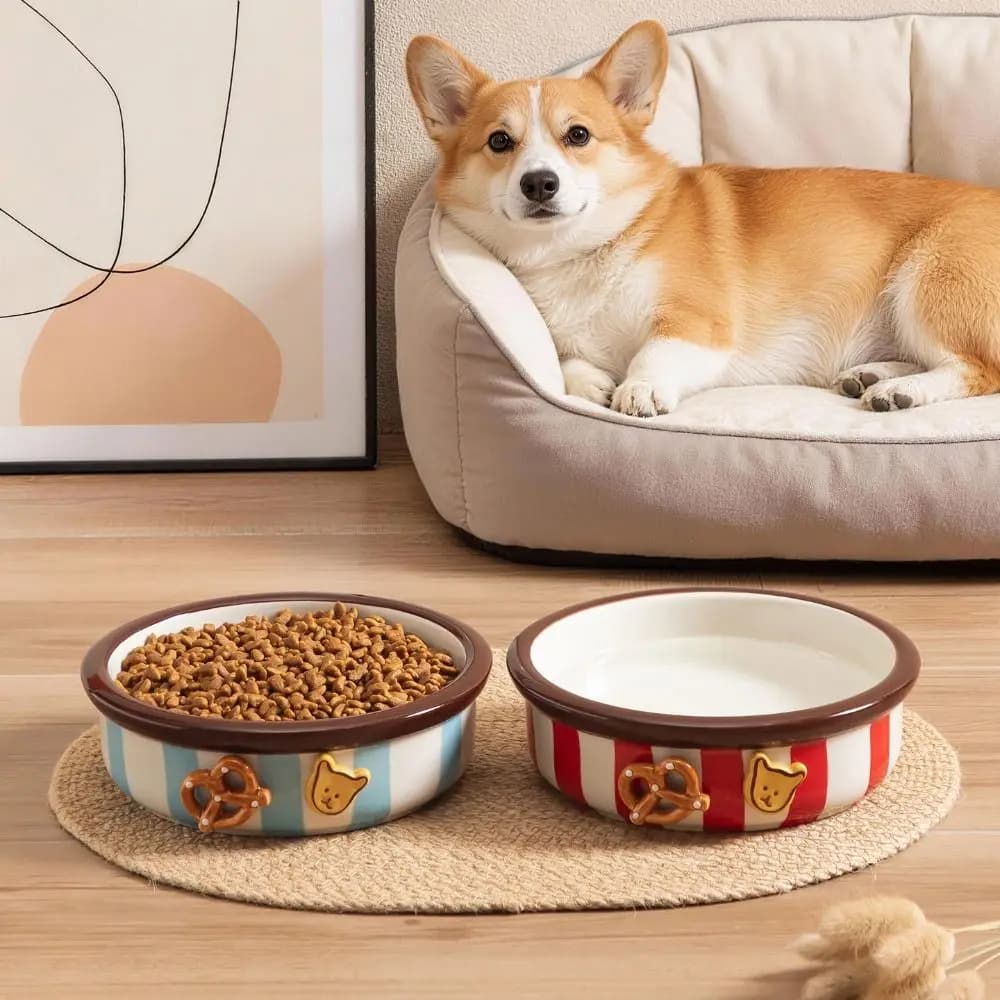 Ciotola in Ceramica Premium Antiscivolo per Cani, Fatta a Mano, Anti-Rovesciamento, per Cibo e Acqua, Superficie Liscia, Spessa, per Gatti e Cani