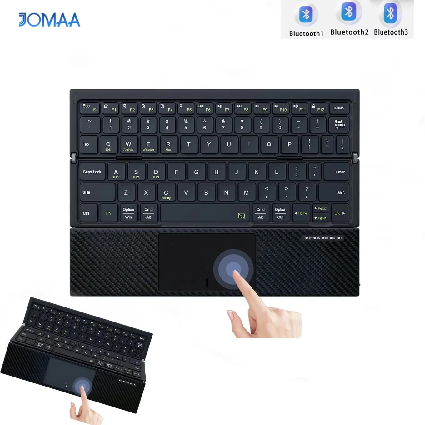 Tastiera Bluetooth pieghevole con touchpad, sincronizzazione fino a 3 dispositivi Tastiera pieghevole a grandezza naturale con trackpad per iPad iPhone Mac