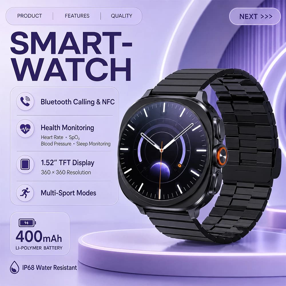 Smart Watch for Men Women, Bluetooth Calling NFC Fitness Tracker, 1.52 Inch TFT Display, IP68 Waterproof Sports Watch Daily Use