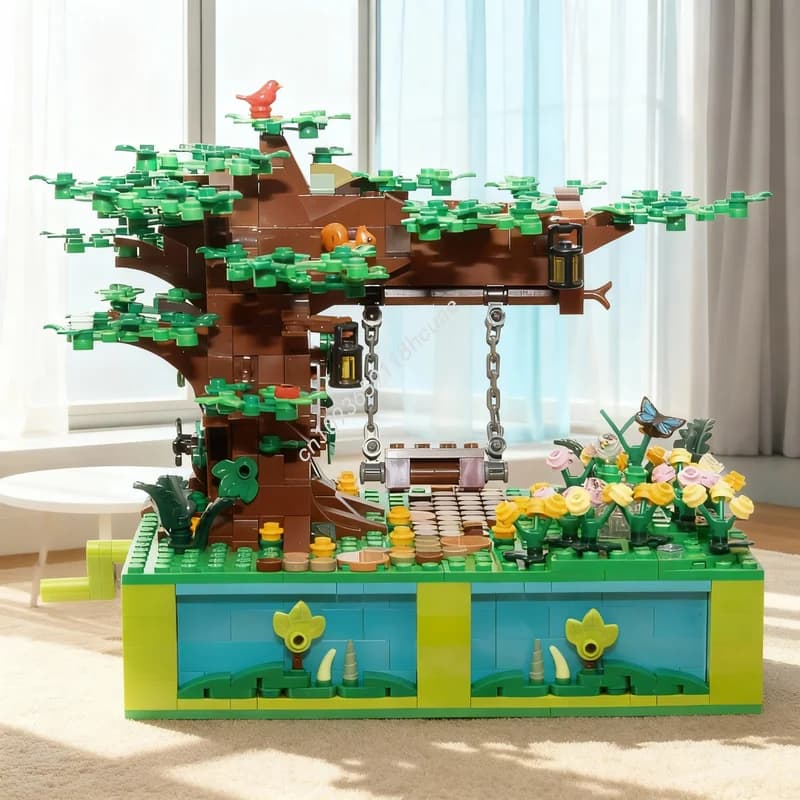 814 Pezzi MOC Modello di Altalena Albero Stagionale, Blocchi da Costruzione, Giocattoli Architettonici, Idea Regalo Creativa per Natale, Educativo