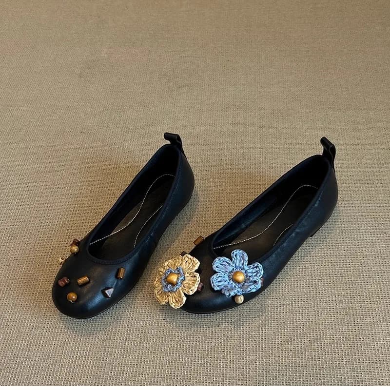 Scarpe Mary Jane da Donna con Decorazioni Floreali, Punta Tonda, Slip-On, per Abiti Lolita e Ufficio, Calzature Comode e Piatte