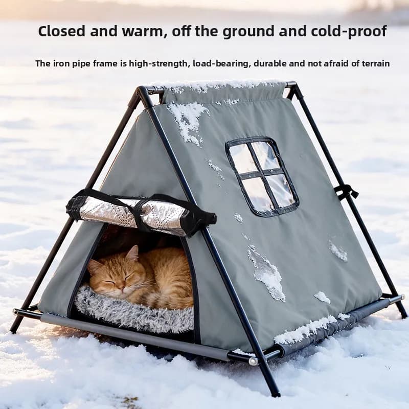Tenda invernale triangolare rialzata per animali domestici con supporto stabile e finestra per cuccioli e gattini con imbottitura spessa