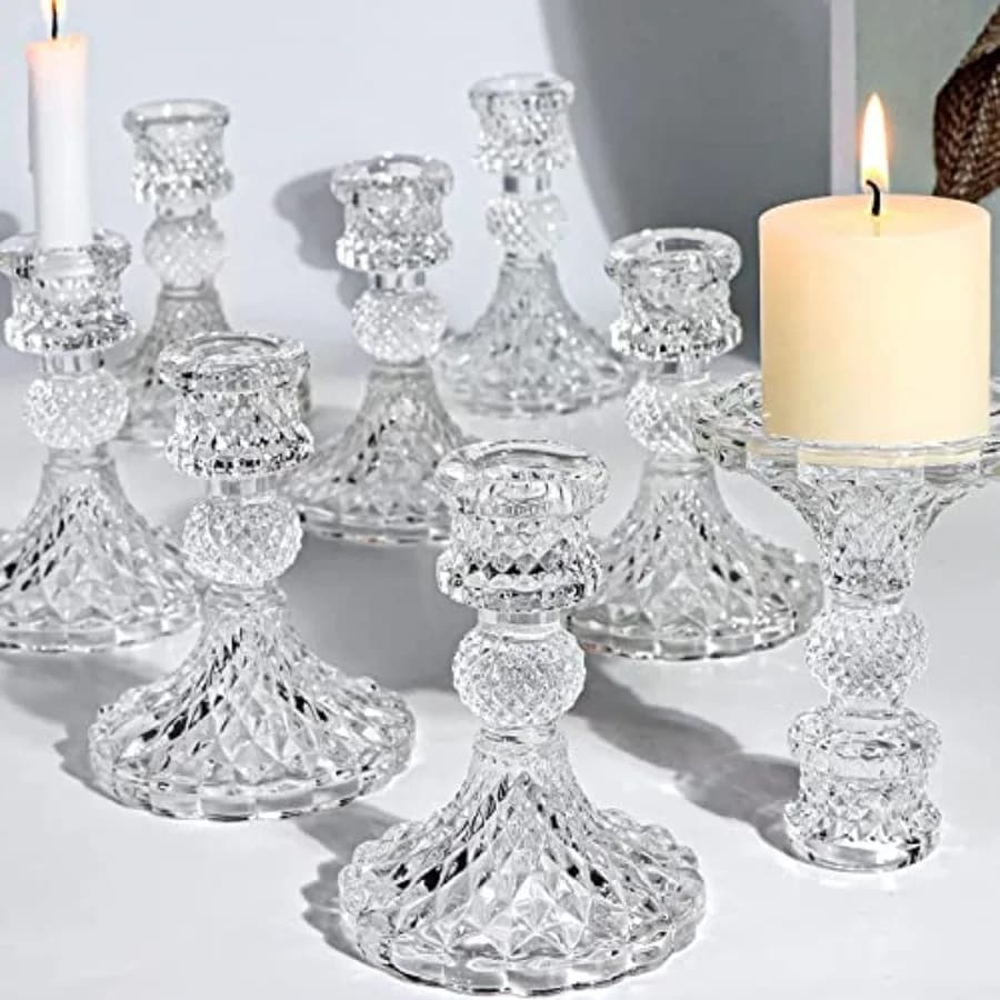 Set di Portacandele, 12 Pezzi Portacandele Affusolati da 4 Pollici, Portacandele in Vetro per Matrimoni, Feste Primaverili, Cene Romantiche