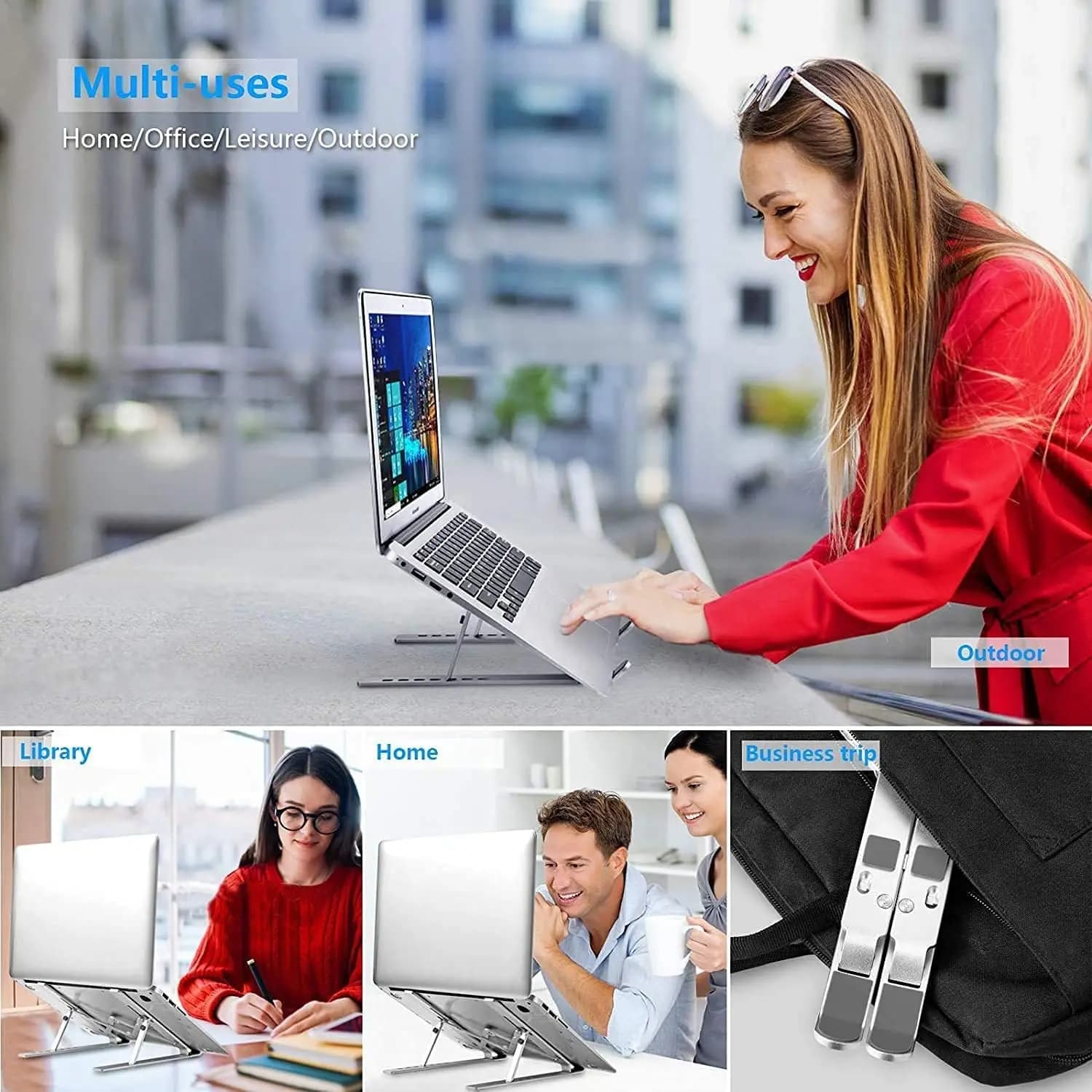 Supporto ergonomico per laptop, regolabile in 7 angolazioni per proteggere la colonna cervicale, in lega di alluminio pieghevole, leggero e facile da trasportare nella borsa