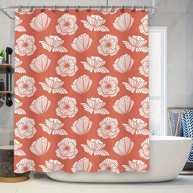 Tenda da doccia con conchiglia bianca rossa Tappetino da bagno impermeabile Decor Decorativo per la casa Drappo da bagno Nappe Conchiglie Copri vasca stampato per