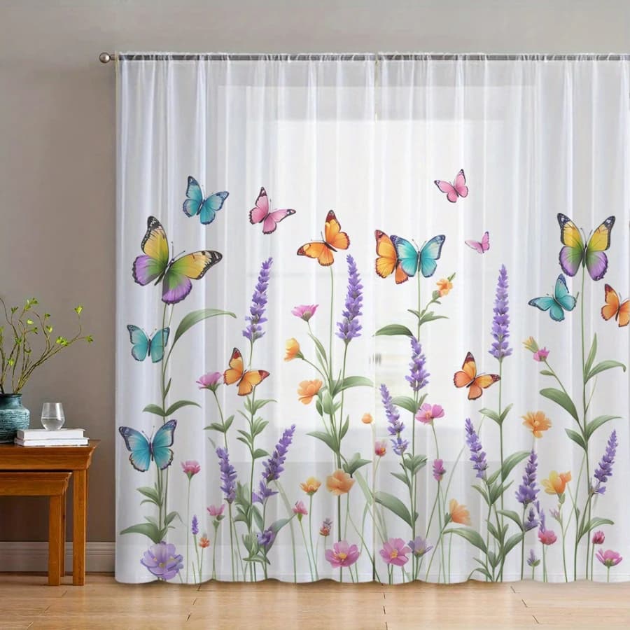 Digital Print Sheer Curtains, Iridescent Butterfly Pattern, Dreamy Romantic Style for Living Room Bedroom Window Decor