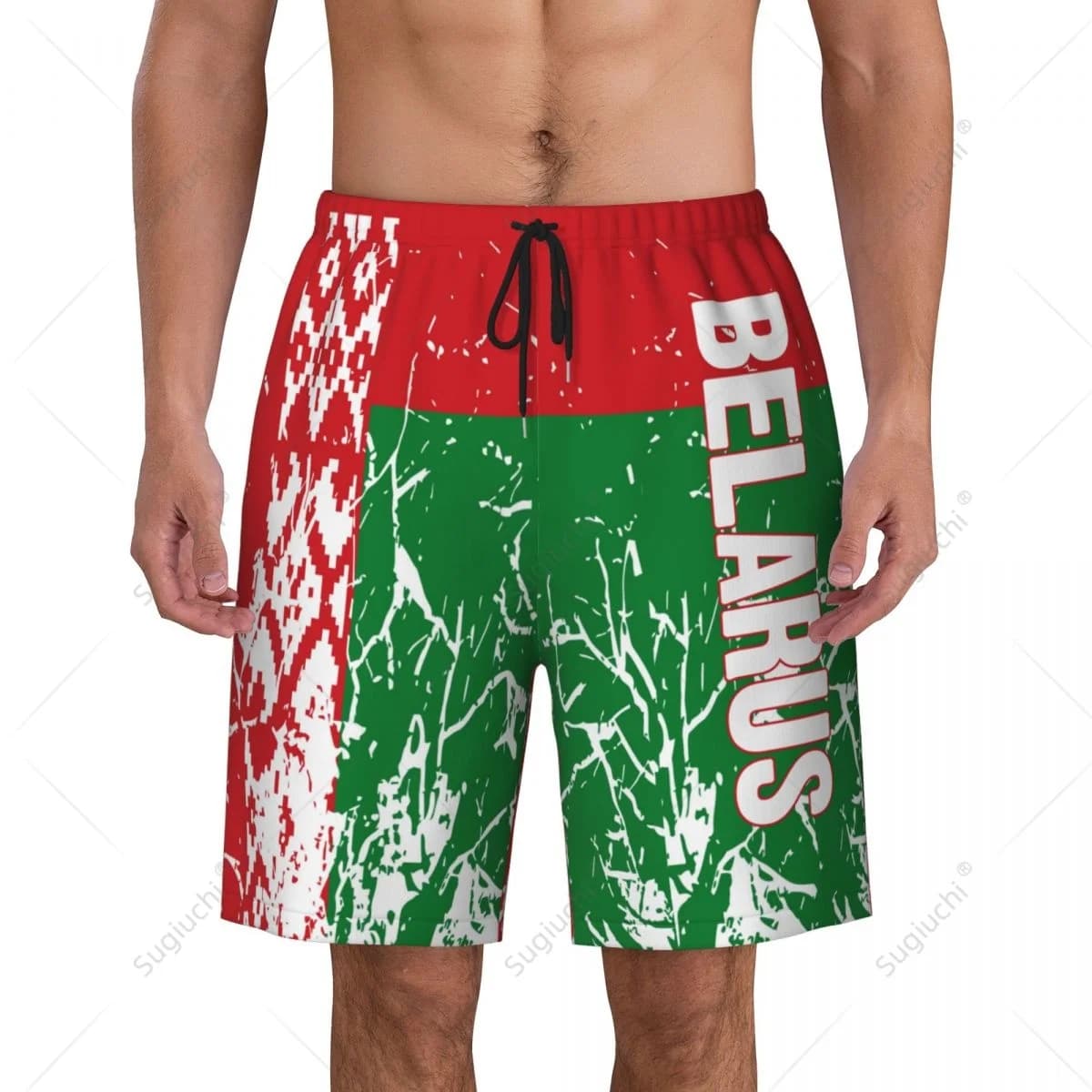 Pantaloni da spiaggia con bandiera della Bielorussia da uomo Pantaloncini da surf Surf Ragazzi Calcio Ciclismo Costumi da bagno Corsa in poliestere