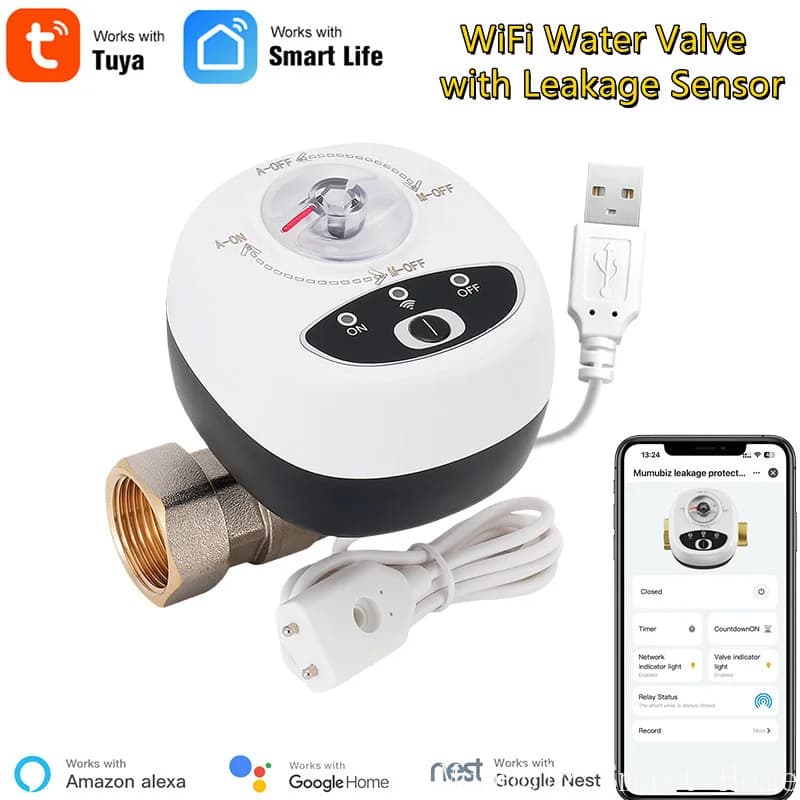 Tuya Smart WiFi Water Vavle Gas shutdown for DN15/DN20/DN25 APP Wireless control timer with leak protection Compatible with Alexa