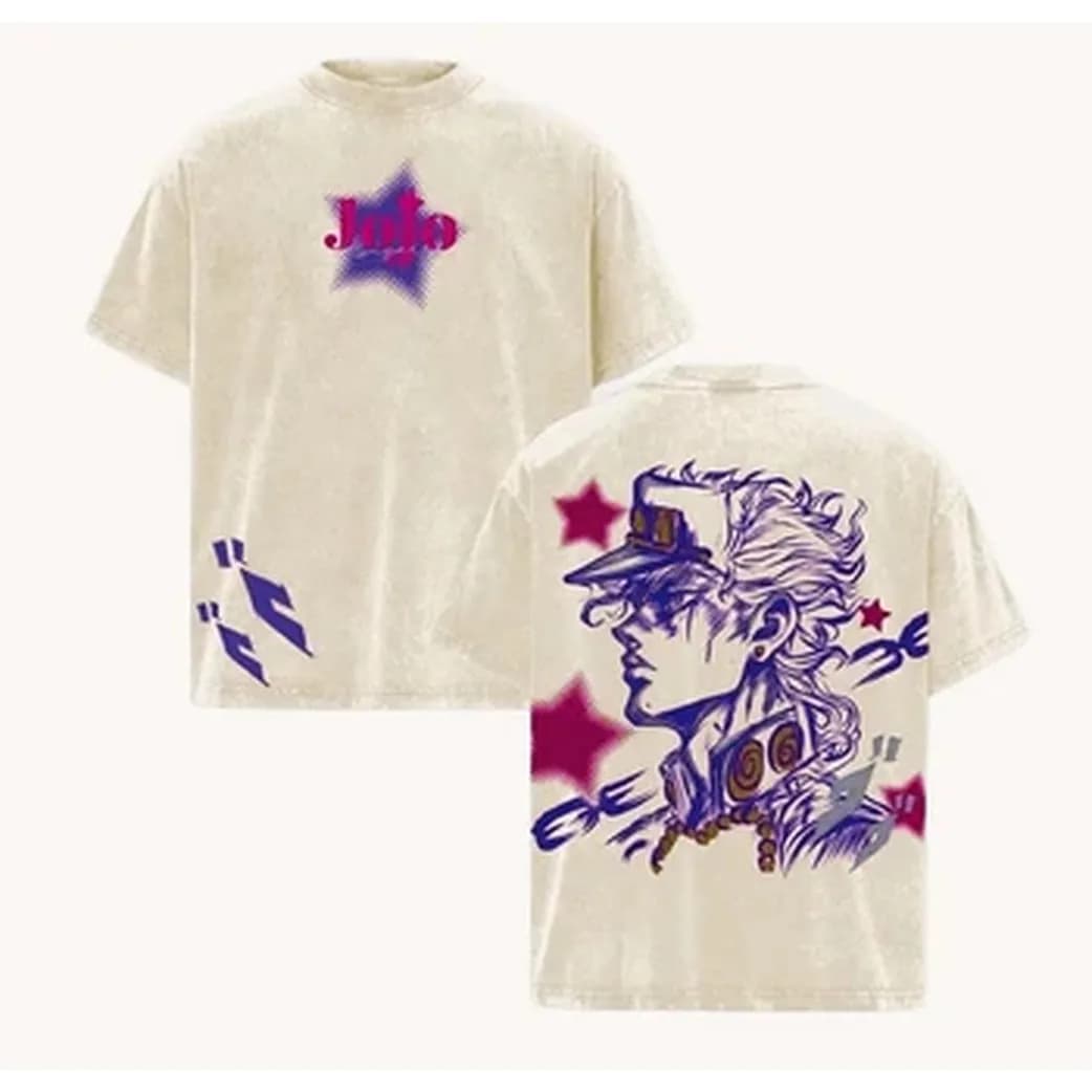 JoJo's Bizarre Adventure Kujo Jotaro Anime T-shirt Men's Clothing Vintage Manga Y2k Washed T Shirt Short Sleeve Cotton Tees Tops