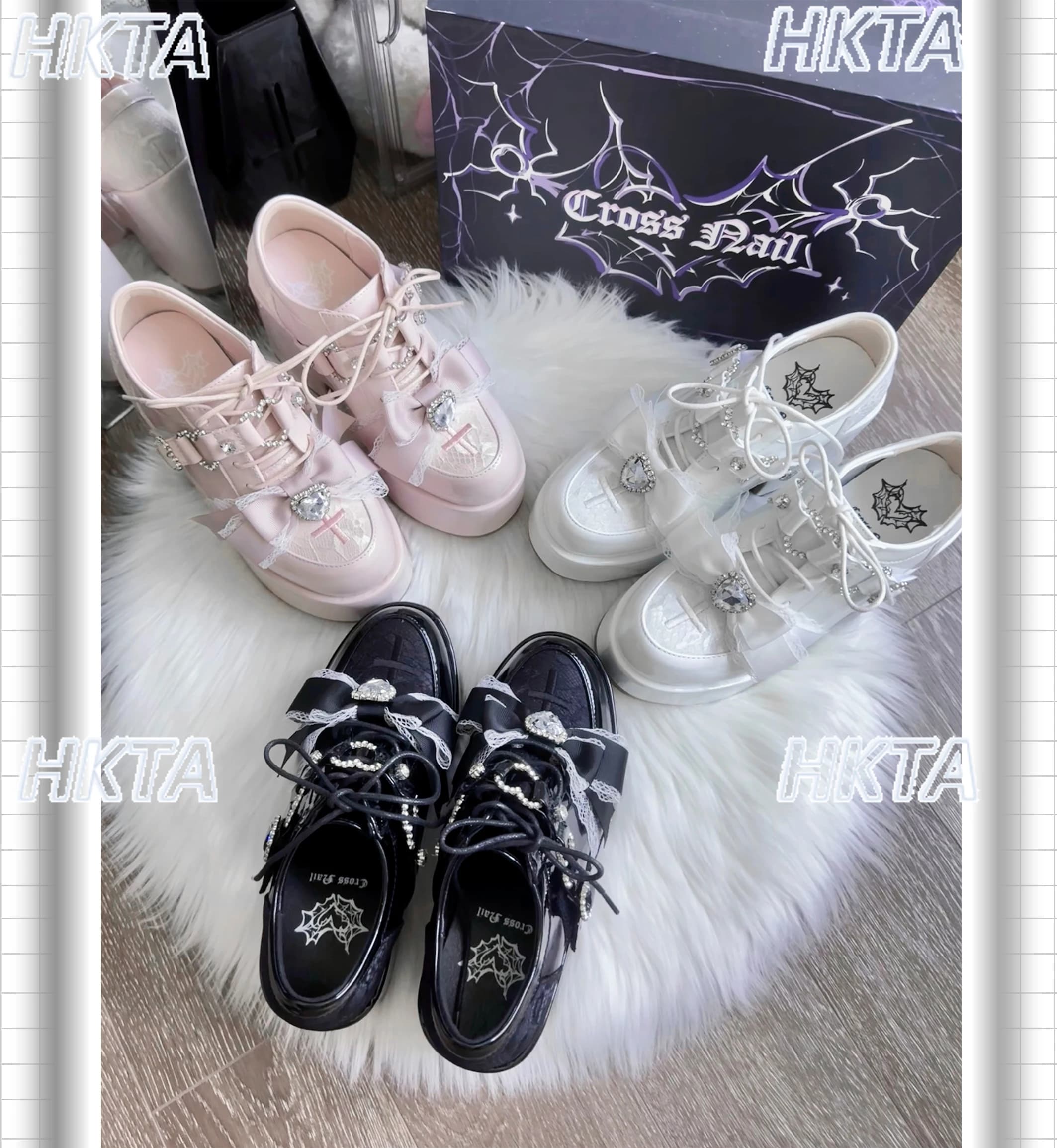 Goth Y2k Style Lolita Lace Bow Platform Mary Jean Scarpe con tacco alto Donna Sottocultura Lace Up Tacco quadrato Scarpe a punta per donna