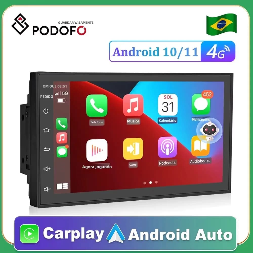 Podofo 8G 256G Autoradio GPS 2 din Android 11 Auto Carplay Universale 7 "Per Volkswagen Nissan Hyundai Toyota Lettore Multimediale