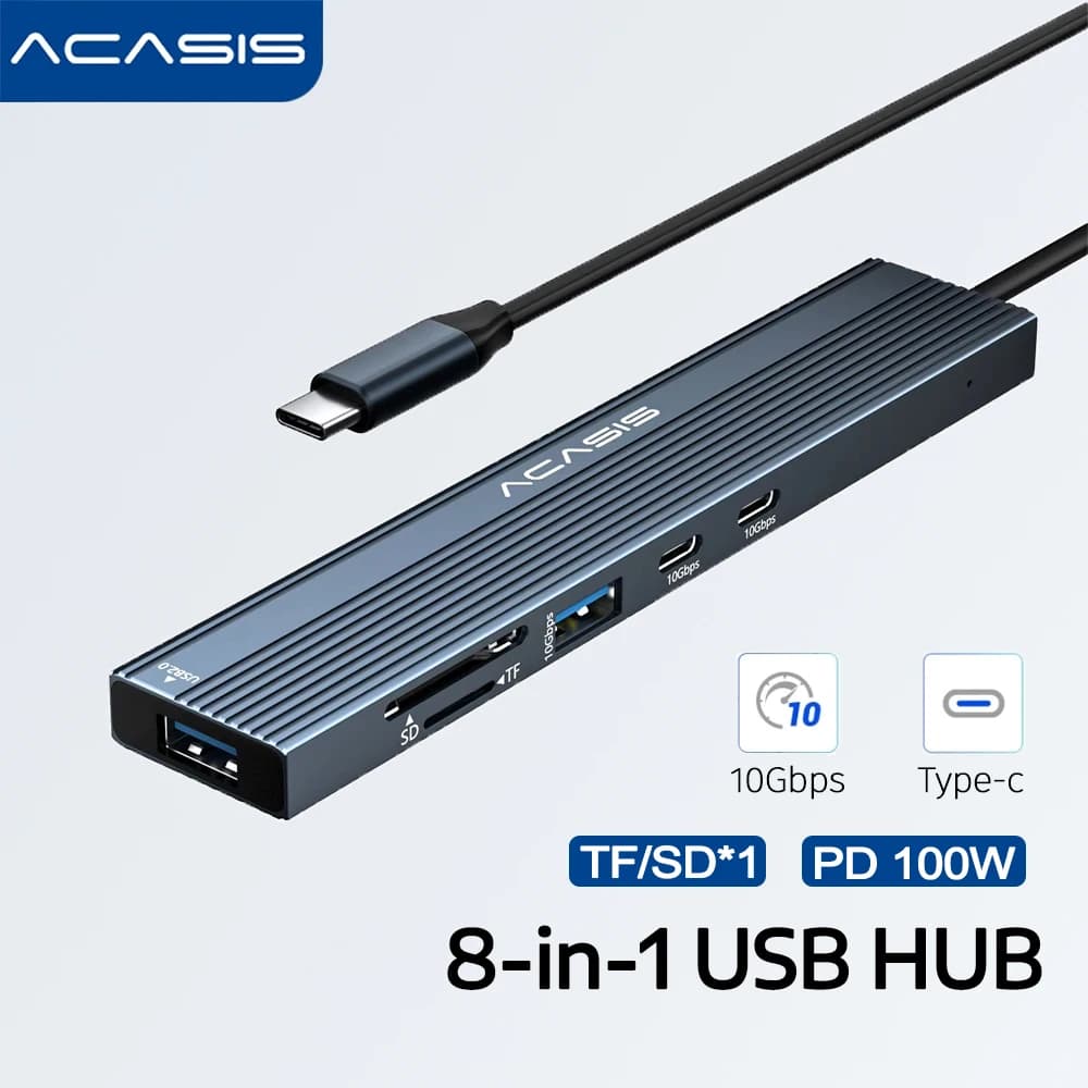 Acasis Docking station USB-C 8 in 1 Hub USB 10Gbps Uscita DP 4K 60HZ TF/SD 3.0 PD 100W per Xiaomi Tastiera Mouse Hub tutto in uno
