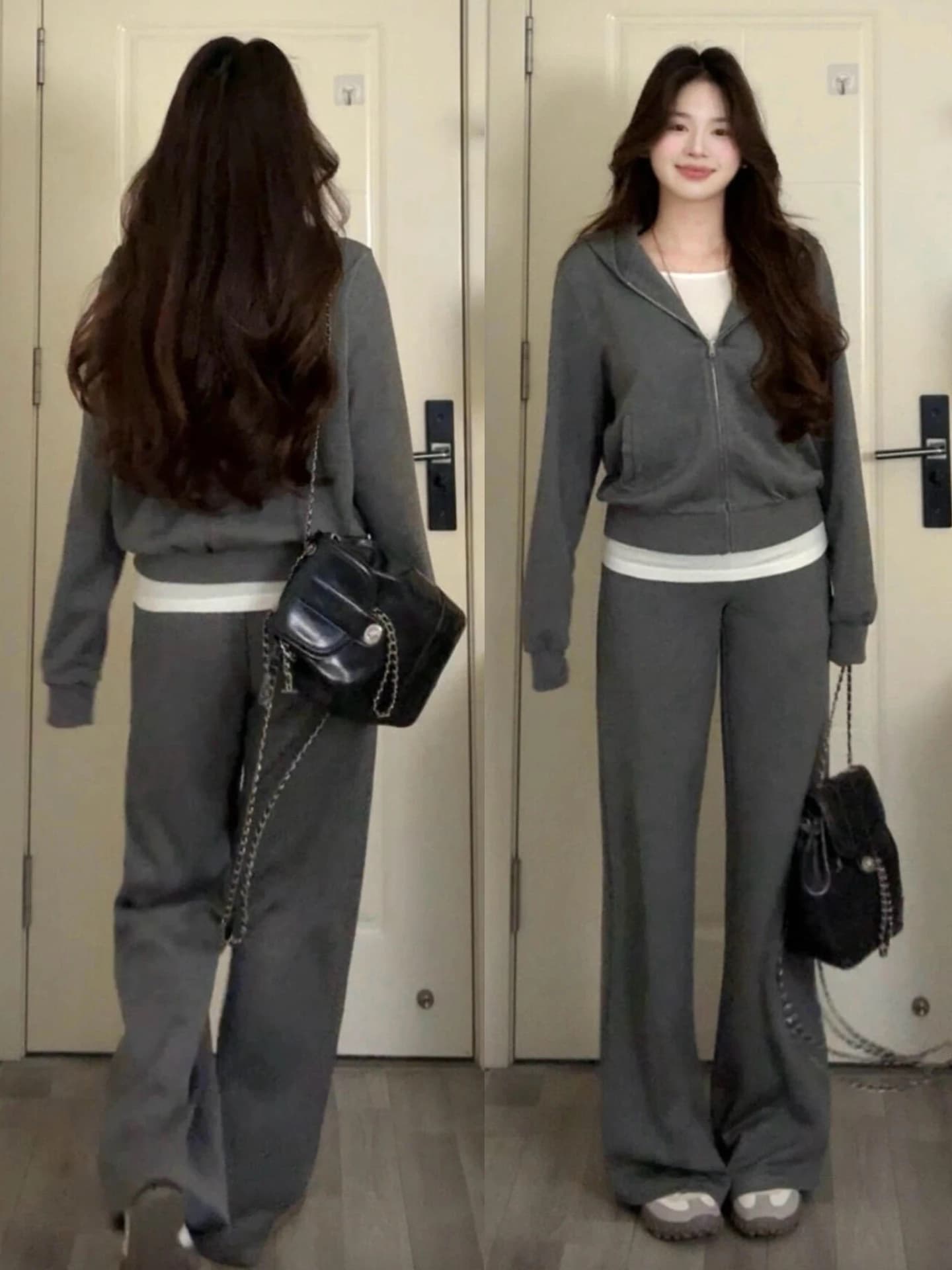 2026 New Grey Hoodie And Pants Set Women's Sportswear Korean Style Comfortable Warm Fashionable Early Autumn Outfit
