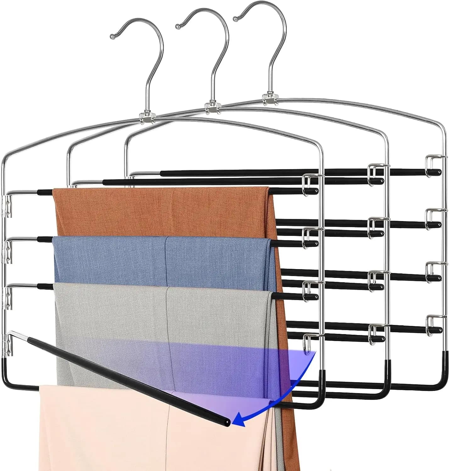 Organizzatore Salvaspazio a 5 Livelli per Pantaloni, Leggings, Jeans - Design Antiscivolo, Acciaio Resistente