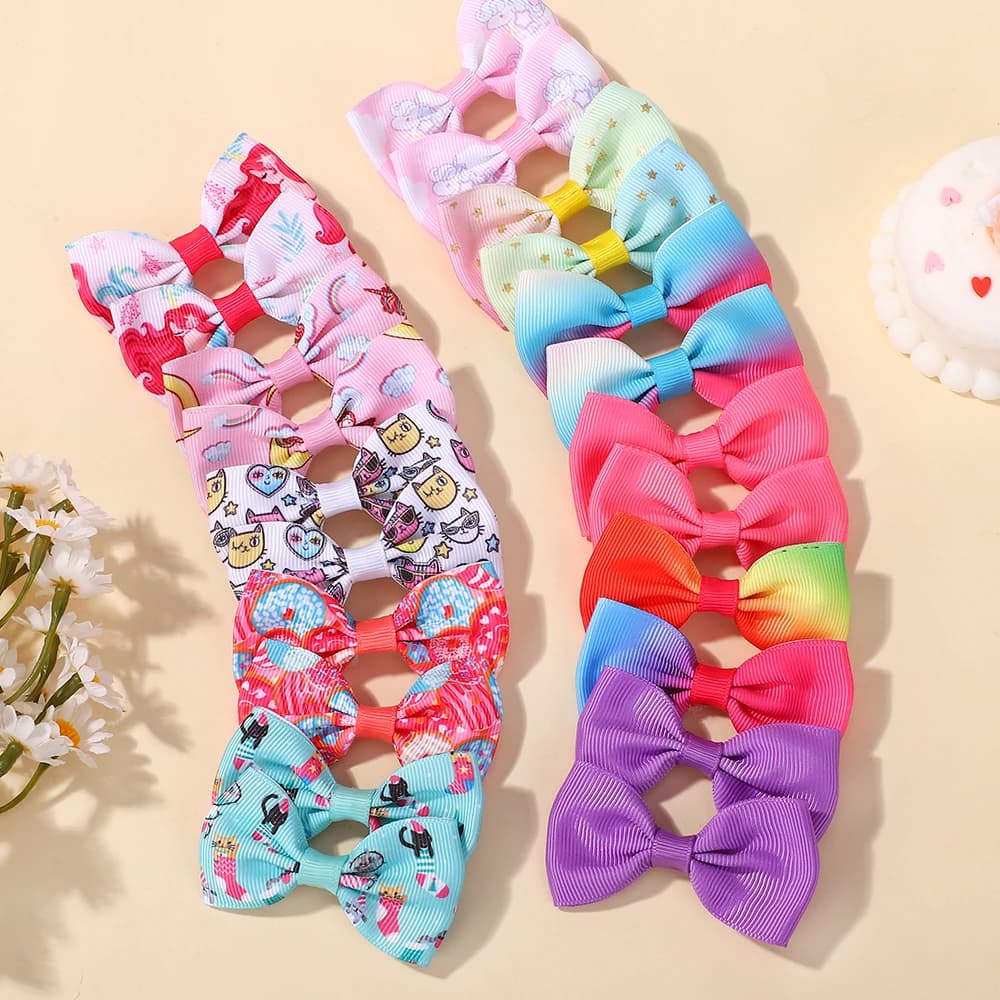 20 pezzi carino fiocchi per capelli fermagli per capelli per ragazze frangia bella stampa nastro fermagli per capelli bambini casual festa vestire copricapo