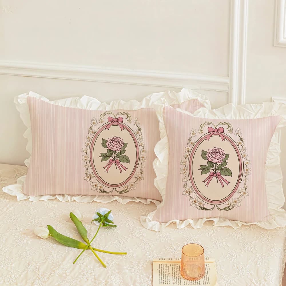 Stile coreano dolce cuscino ragazza cuore rosa increspato cuscino in cotone lavato nucleo decorazione della casa divano letto federa stile romantico