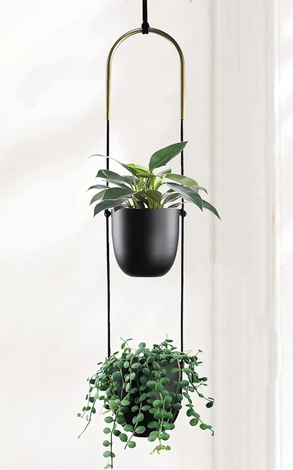 Fioriera Moderna in Metallo con Gancio per Piante da Interno ed Esterno, Decorazione da Parete o Soffitto a 2 Livelli in Stile Boho