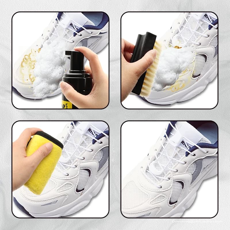 Kit di Pulizia a Secco per Scarpe Bianche da 150ml, Detergente in Schiuma Senza Acqua per Sneaker con Spazzola e Panno, Soluzione Tutto-in-Uno per la Pulizia delle Scarpe