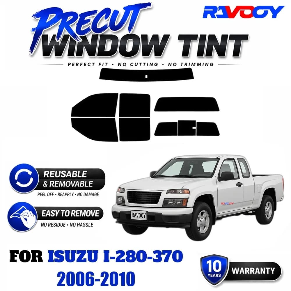 RAVOOY Precut Window Tint, Reusable Removable EPU Film, Custom Fit for Isuzu i-280-370 2006-2010, UV Heat Protection