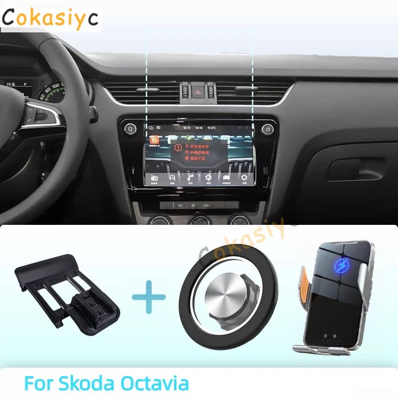 Made to measure For Skoda Octavia 2016 2017 2018 2019 2020 Phone Holder Car Magnetic Phone Mount Smart Sensing Wireless Charging