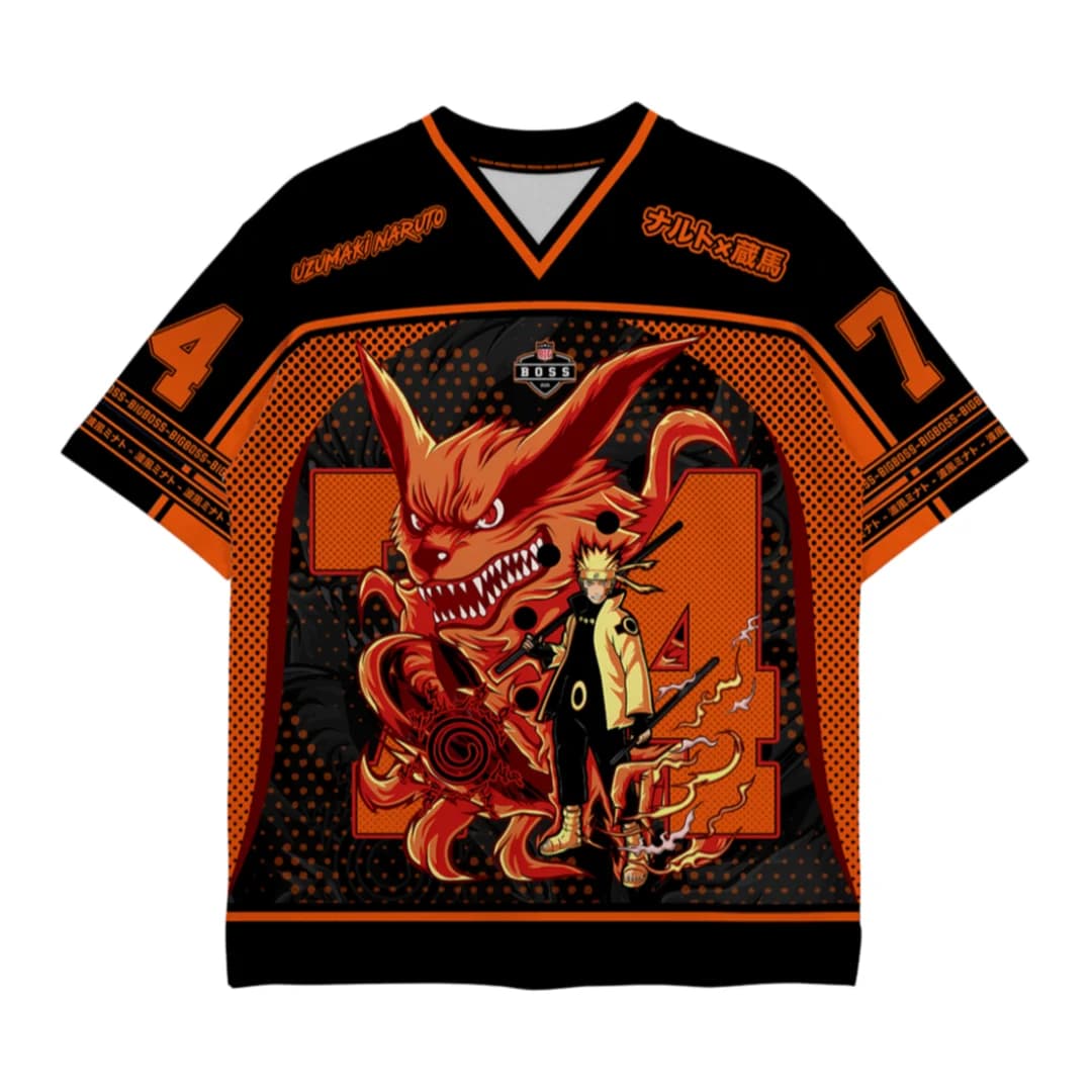 Naruto Uzumaki & Kurama Anime Print Football Jersey Adults Kids Athleisure T-Shirt Summer Breathable Quick-drying Soft Comfy