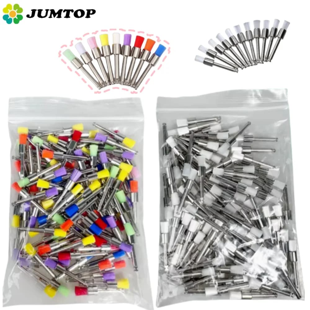 100-piece disposable profile brushes, tooth whitening polisher with nylon bristles for professional tooth cleaning and polishing