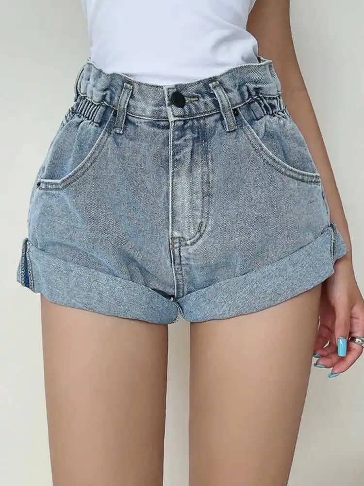 High Waist Vintage American Denim Shorts Women Summer Loose Slimming Hot Pants Zipper Closure Casual Cool Feeling Jeans Shorts