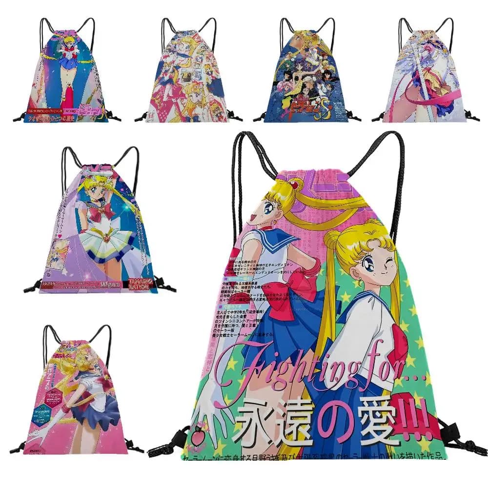 Simpatico zaino da donna S-Sailorsu Moons, tasca sportiva con coulisse, borsa per la spesa portatile pieghevole, confezioni da viaggio all'aperto