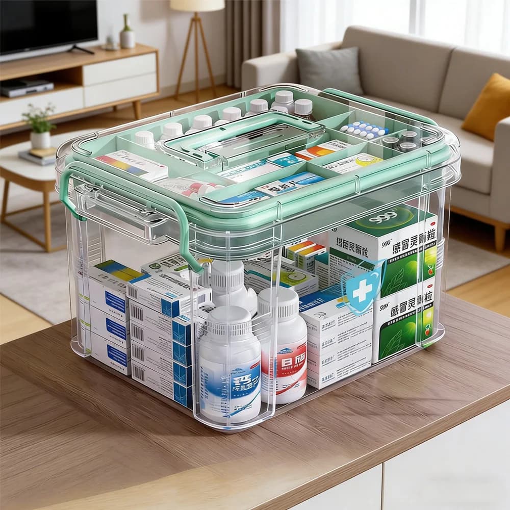 Cassetta Medica Multifunzionale per Casa, Contenitore per Medicinali a Doppio Strato, Kit di Pronto Soccorso Familiare Portatile