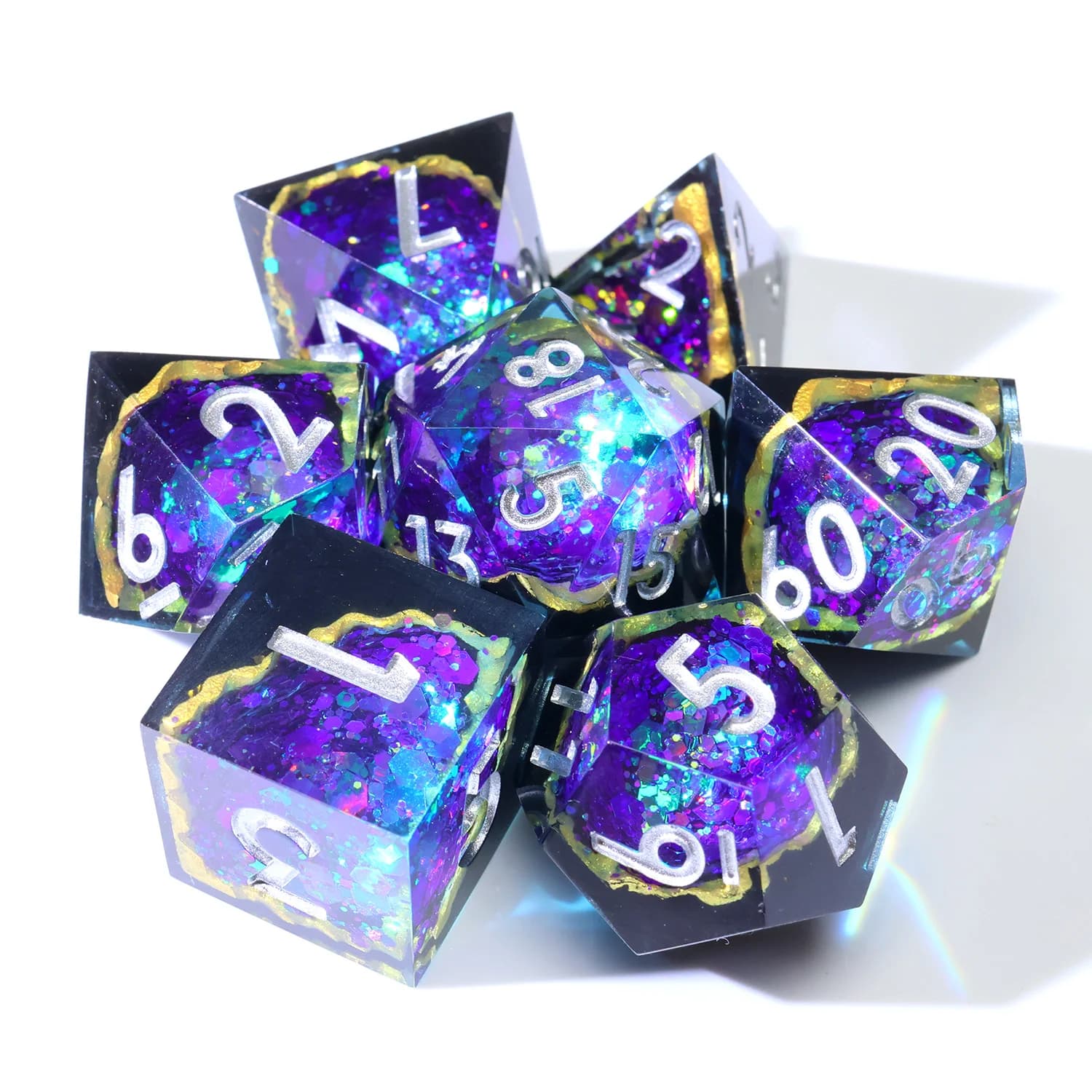 Mystic Geode Polyhedral RPG Dice Handmade Resin DND Dice Set for Dungeons and Dragons Role Play Board Games-G2