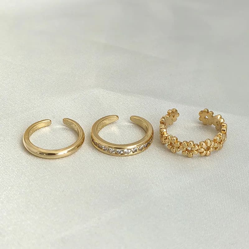 Set of 3 Gold Plated Piede Rings with Brilliant Zirconia for Women and Girls, Adjustable Classic Jewelry for Feet, Beach Fashion