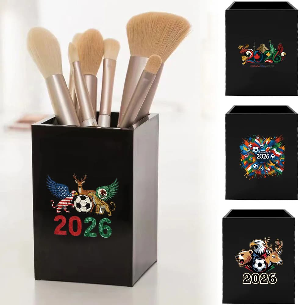 Retro Style Acrylic Pen Pot Large Capacity Desk Organizer For Pens Brushes & Small Items World 2026 Pattern Daily Necessities
