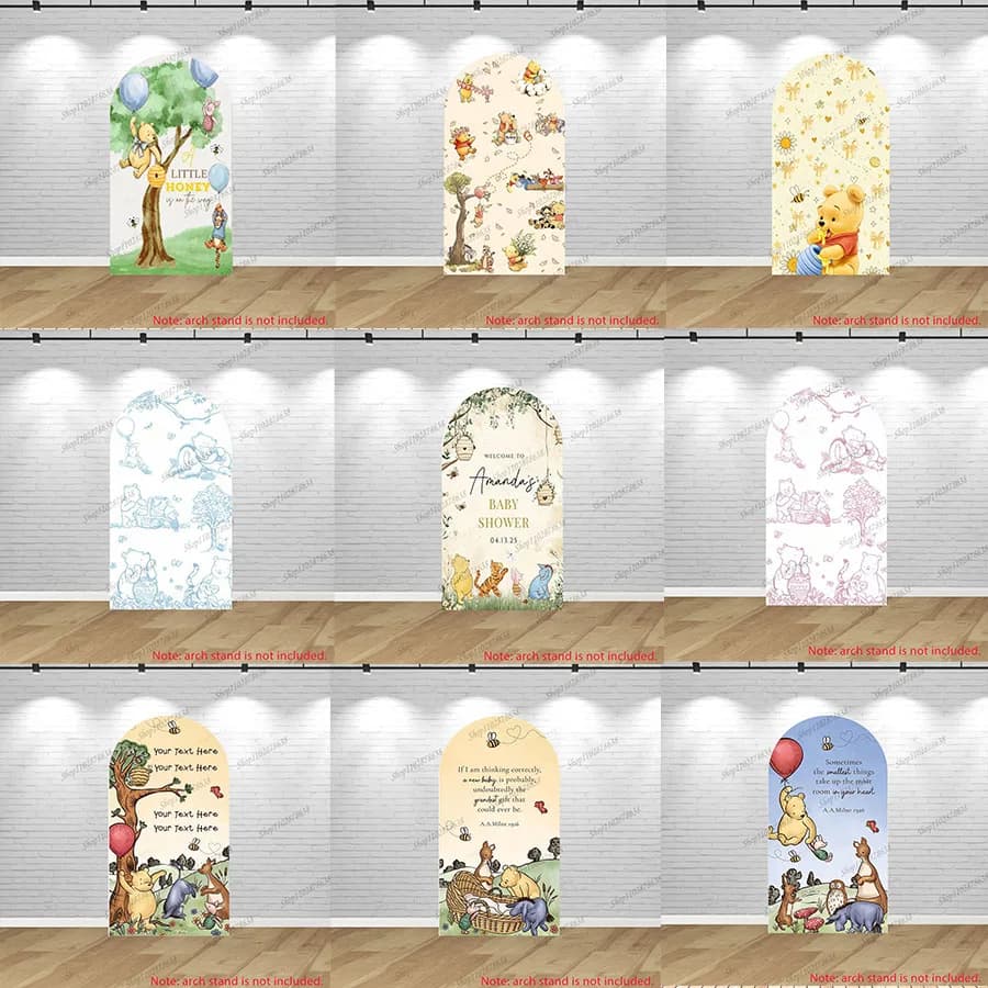 Winnie The Pooh Hunny Baby Shower Arch Cover Custom Spandex Eeyore Piglet Pooh Tigger Arch Backdrop Hunny Birthday Backdrop