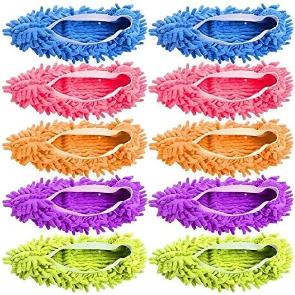 Washable Reusable Microfiber Cleaning Slippers - 5 Pairs, 10 Pieces, Floor Cleaning Tools, Shoe Covers