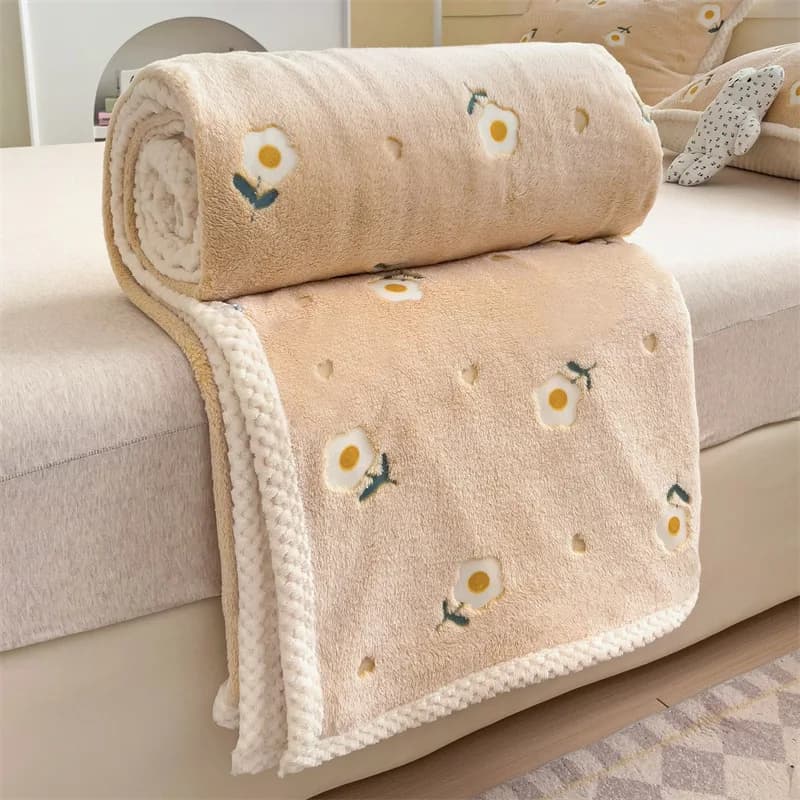 Children's blanket in flannel with floral print Children's soft bed linen Piston covers Air conditioned summer quilt Slitting for sofa