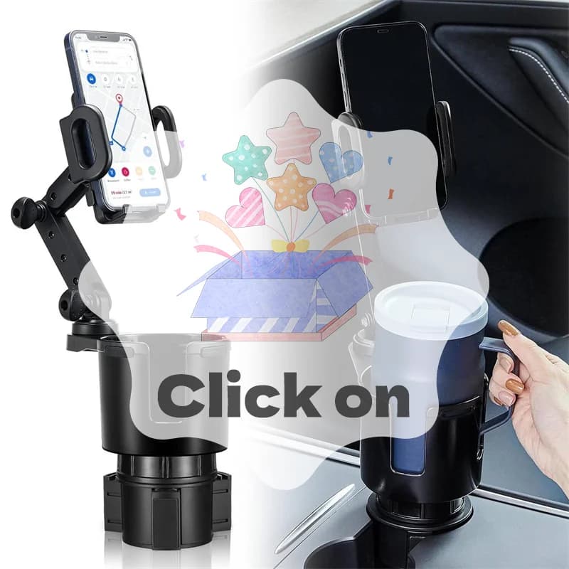 Universal Adjustable Beverage Holder Adapter for Car Glass Holder with Phone Holder, Storage Box Tray, Car Accessories