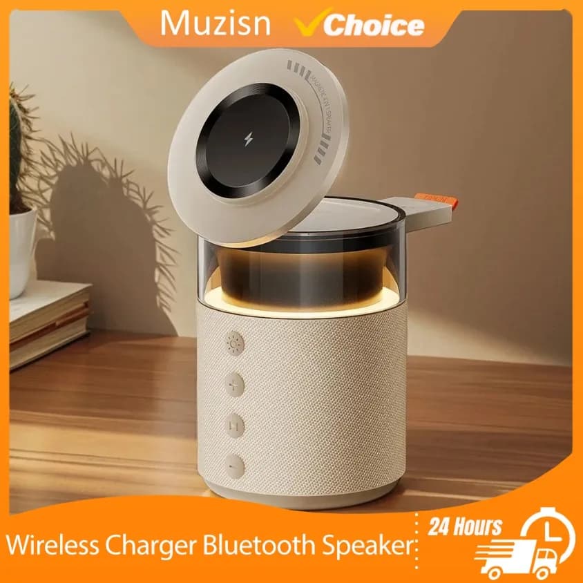 Stazione altoparlante Bluetooth per caricabatterie wireless magnetico con luce notturna 15W 5 in 1 per iPhone 12-17 Pro Max Apple Watch 2-8 AirPods Pro