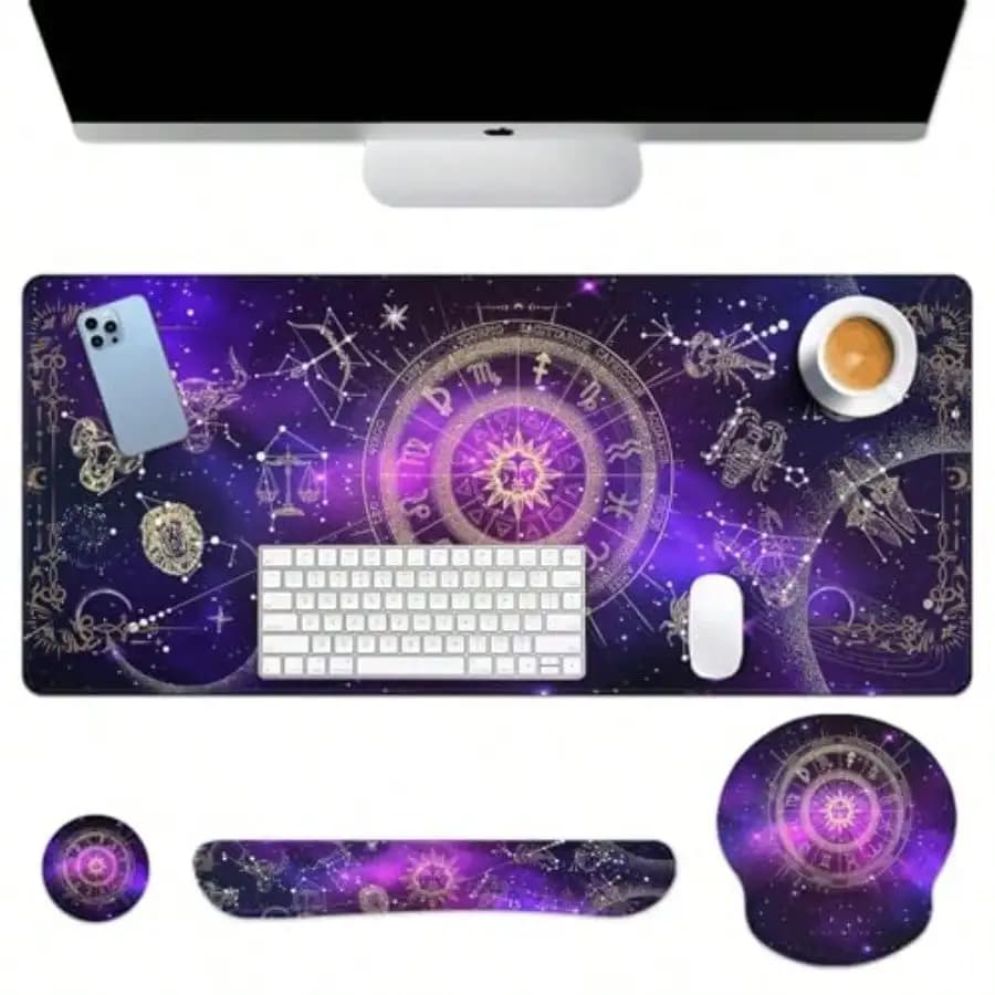 Tappetino da Scrivania Galassia Solare, Set 4 in 1 con Tappetino Mouse Ergonomico e Poggiapolsi per Tastiera