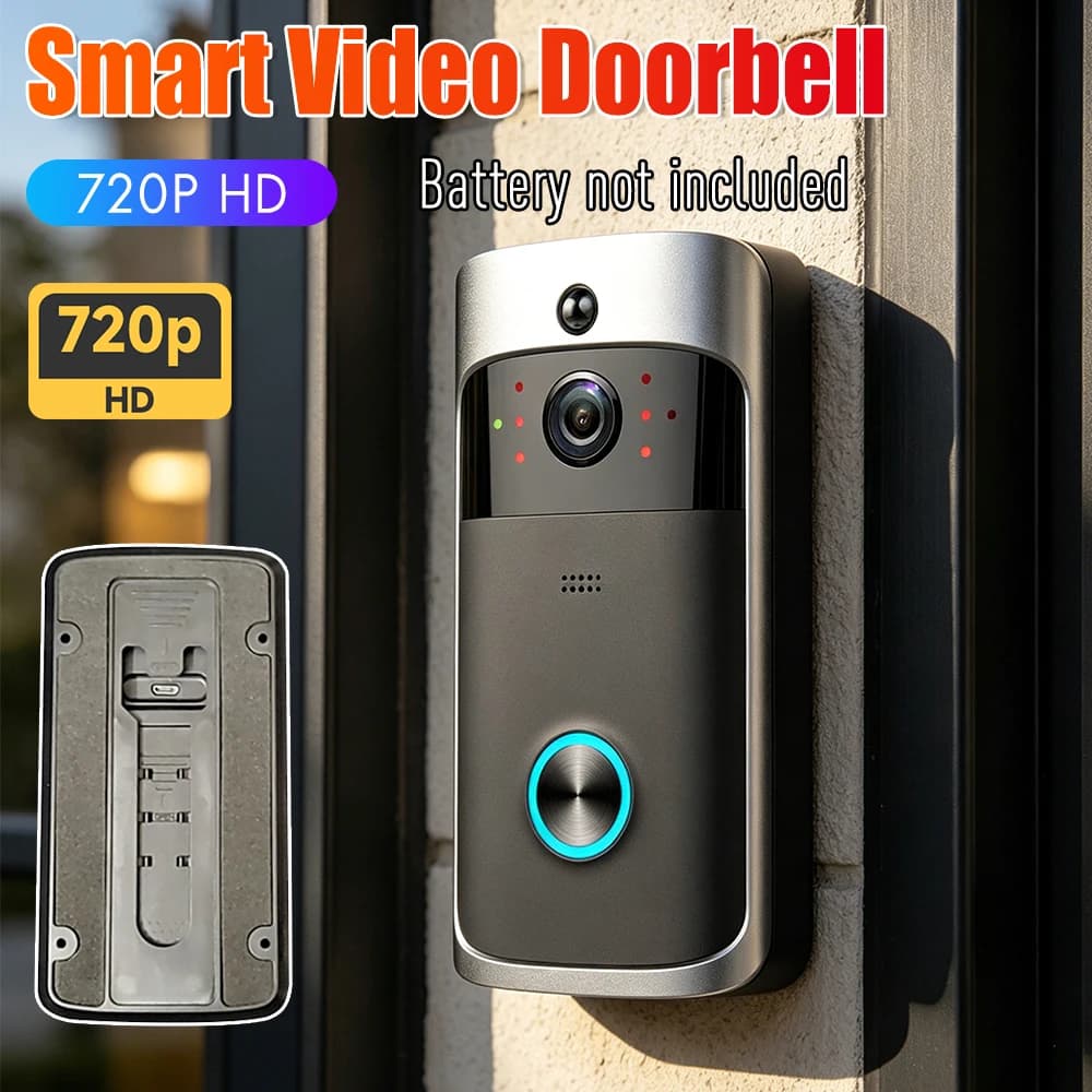 Campanello Wireless V5 con Monitoraggio Remoto, Visione Notturna 720P HD, Campanello Intelligente con Rilevamento di Movimento