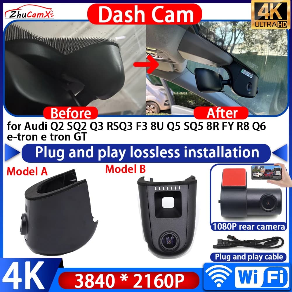 4K Plug And Play Video Recorder Night Wifi DVR Dash Cam for Audi Q2 SQ2 Q3 RSQ3 F3 8U Q5 SQ5 8R FY R8 Q6 e-tron e tron GT
